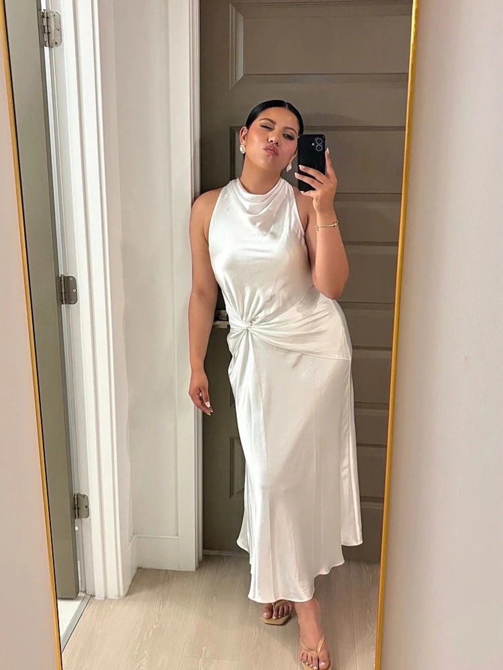 White Ruched Midi Dress Like New